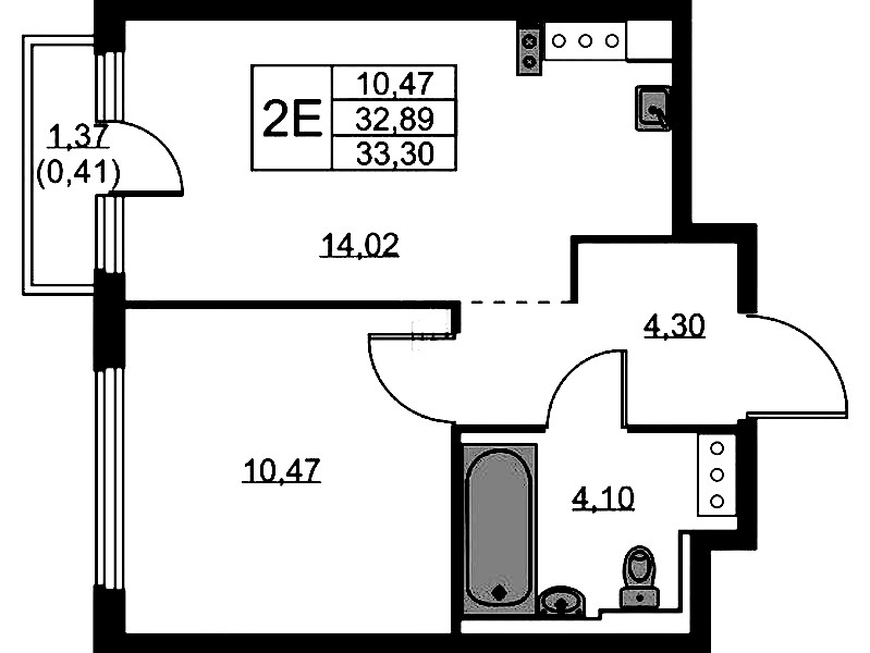 1-комнатная квартира 33.3 м², 11/11 эт., ЖК «Новое Колпино»